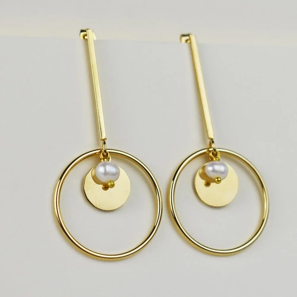 Accent dangle hoop earrings, large lightweight gold tone earrings
